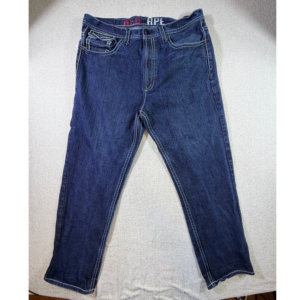 Red Ape Men Blue 40 Y2K Baggy Straight Leg Streetwear Hip-Hop Skater Denim Jeans